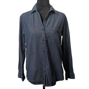 Grana Japanese Denim Button Down Shirt | Indigo Blue Minimalist Utility Chic